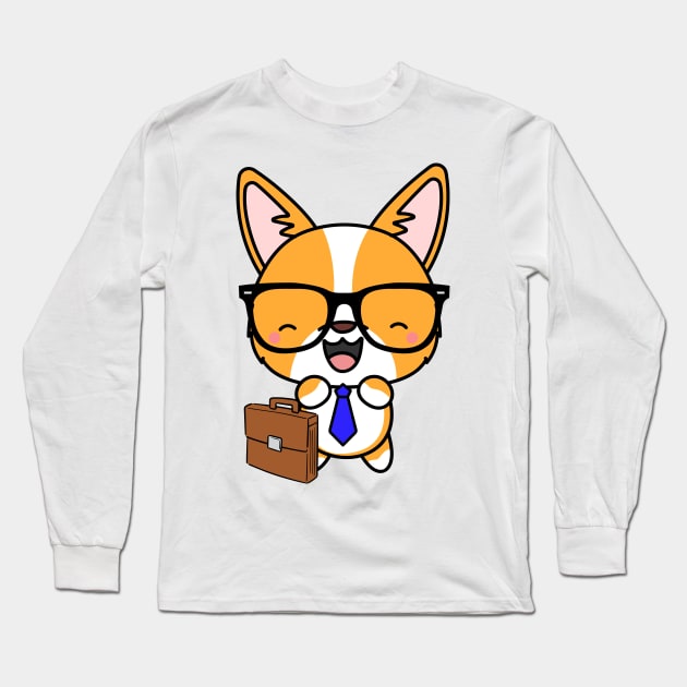 Funny corgi is on the way to work Long Sleeve T-Shirt by Pet Station